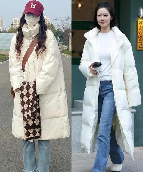 米白色短款羽绒服搭配